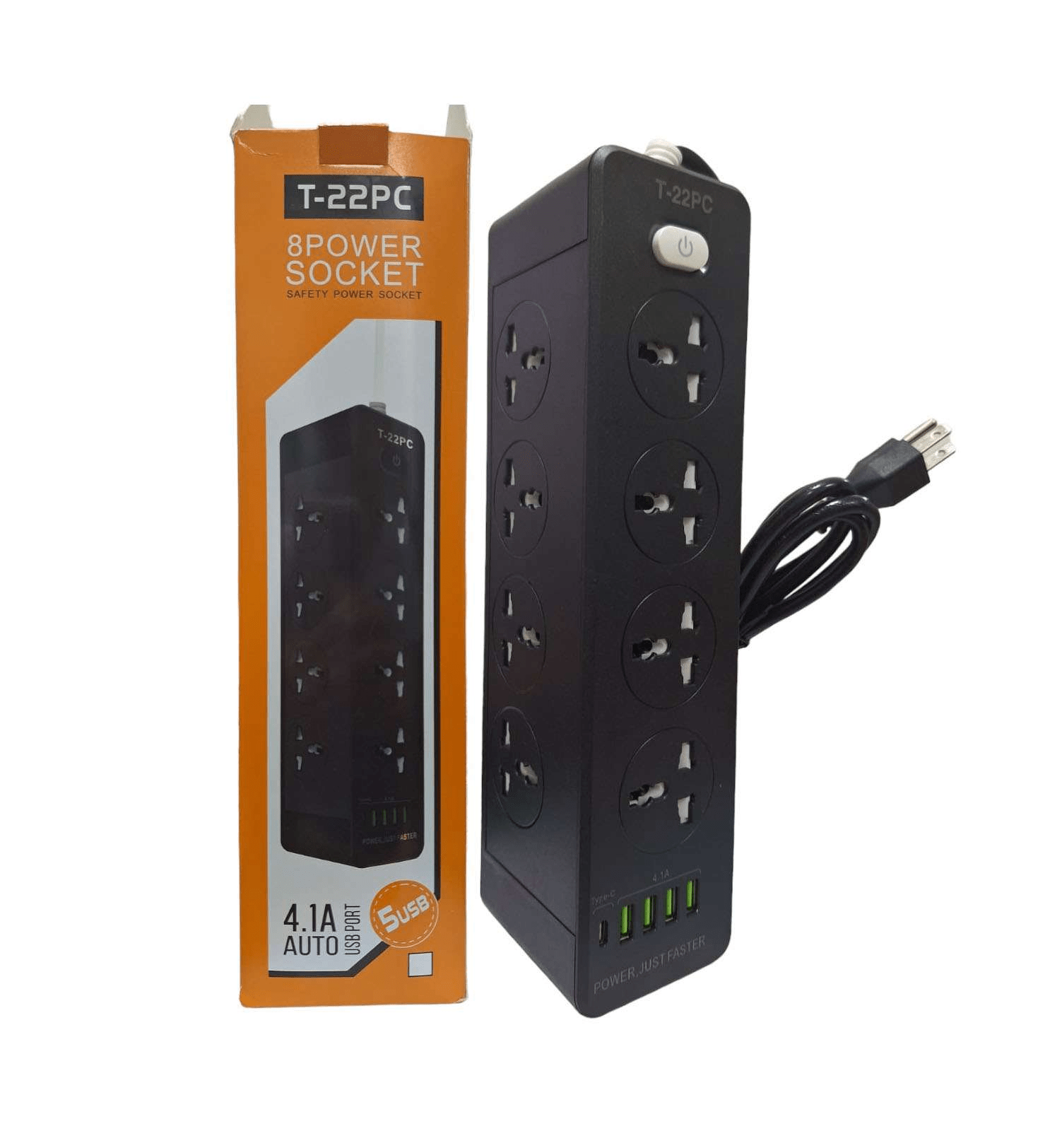 8-Port Power Strip with USB A and USB C Ports - T-22pc